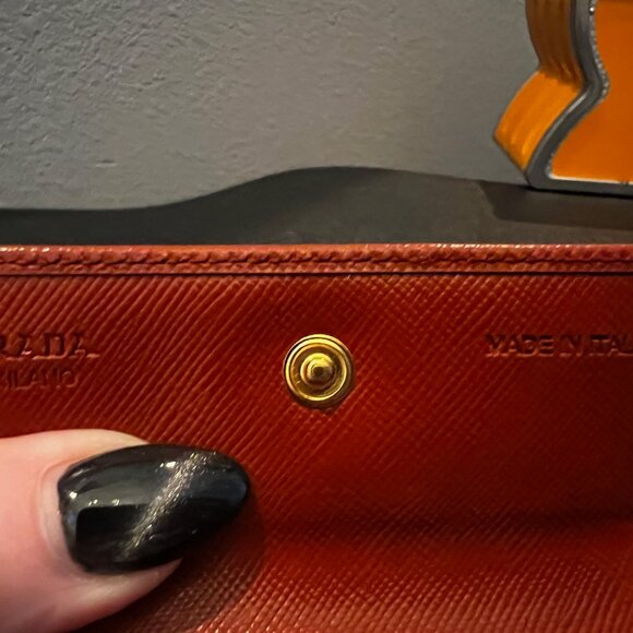 Prada Saffiano Leather Card Holder Wallet on Chain Brown Gold Logo Made in Italy - Picture 3 of 8